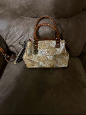 Patricia Nash Norcia Tan and Brown Snake-Print Shoulder Satchel